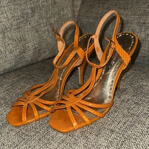 BCBG Orange High Heel Strappy Sandals (leather)
